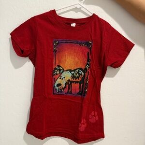 Women’s L.A.T Branded Red Shirt With A Dog and Paw Prints On It